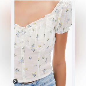 Forever 21 Floral Ruffle Crop Top S
